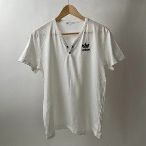 Women's White Adidas V Neck Lightweight Short Sleeve T Shirt Tennis Golf, Size M